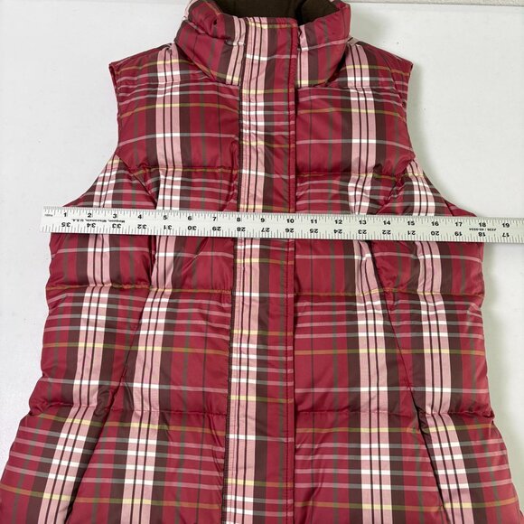 Eddie Bauer Goose Down Vest Women Size S Red Plaid Zip Snap Closure Hike Outdoor - Picture 9 of 10